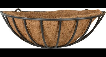 Esschert Design Metalen hangende basket/ruif voor aan de wand/muur - 50 x 19 cm - inclusief kokosinlegvel - bloembakken