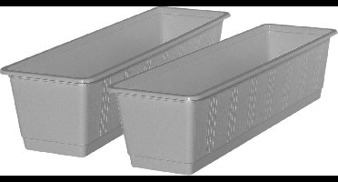 Geli Plantenbak kunststof - 4x - lichtgrijs - 60 x 17,5 x 14,5 cm - Bloembakken/plantenbakken voor binnen/buiten