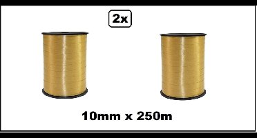 2x Krullint goud 10mm x 250meter - krul lint thema feest decoratie kado kado gold verjaardag