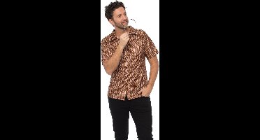 Partychimp Luxe Retro Blouse Heren Disco Blouse 70's Shirt Carnaval Verkleedkleren Volwassenen - Maat 3XL - Bruin