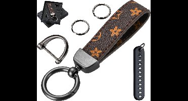 Luxe Leren & Metaal Sleutelhanger voor Volwassenen - Auto Sleutelhouder - Keychain met Karabijnhaak, Musketonhaak en Sleutelringen - Autosleutel voor Vrouwen, Mannen, Dames - Karabijnsluiting Sleutel hanger - Auto Accessoires -In Cadeau/Geschenk Doos