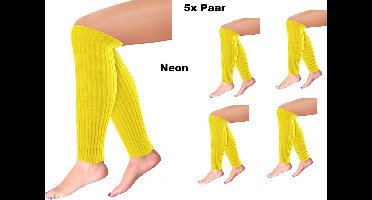 5x Paar Beenwarmers Milano neon geel - Fluor Thema feest party disco festival partyfeest