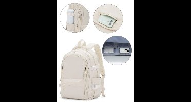 S&E Lichtgewicht Laptop Rugzak met Grote Capaciteit – Unisex School & Reisrugzak - Wit