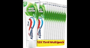 Aquafresh Anti Cariës - Tandpasta - Voordeelverpakking - Gezonde tanden - Recyclebare tube - 12x75ml