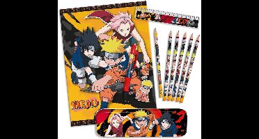Naruto Shippuden Schrijfwaren Set – 10-delig – Metalen Etui – Pen, Gum, Liniaal & 6 Potloden
