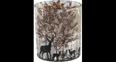 PTMD Yoah windlicht met rendier tafereel - H12,5 x Ø10 cm. - Glas - Koper