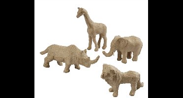 Jungledieren - Papier Mache - olifant, neushoorn, giraf, leeuw - 7,5-10cm - 32 Stuks