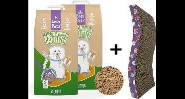 2x Easypets Biodegradable Classic Houtkorrels Kattenbakvulling 20L (Totaal 40L) + Easypets Kabkarton Paars