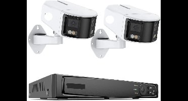 Beveiligingscamerasysteem - Camerabewaking - Beveiligingscamera - 2 Camera's - Weerbestendig - Nachtzicht & Bewegingsdetectie - POE Camera Kit - Tweeweg Audio - 8CH NVR - Binnen en Buiten - Beugel Houder - Ingebouwde HDD: Geen