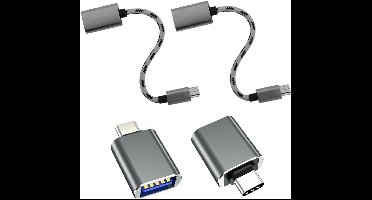 USB C naar USB adapter 4 stuks USB 3.0 OTG adapterkabel Grijs - Compatibel met MacBook Pro Samsung Galaxy Telefoons Tablets