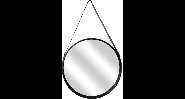 Home Deco Factory spiegel - rond - zwart - hout - met leren handvat - D450 cm