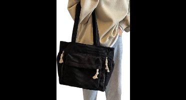 S&E Grote Canvas Schoudertas met Muntportemonnee – School & Dagelijks Gebruik - Zwart