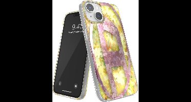 Diesel Oval D Bloemen Telefoonhoesje iPhone 13 & iPhone 14 – Geel Bloemenprint en Roze Diesel Logo – Valbescherming tot 2 Meter – Shockproof – Origineel Diesel Accessoire met D-Logo