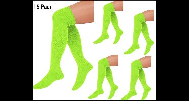 5x Paar gebreide kniesokken fluor/neon groen - mt.40-46 - knie over - kousen voetbalsokken festival Oktoberfest Tiroler heren dames kniekousenvoetbal