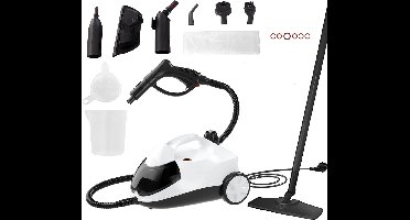 6 in 1 Stoomreiniger - Handstoomreiniger - Vlekkenreiniger - Tapijtreiniger - 2000 W - 50 min Gebruikstijd - 4,5 Bar -2L Waterreservoir - Bank, Vloer, Badkamer en Tapijt Reinigen - Wit