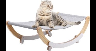Kattenhangmat met Houten Frame – Afneembare Schommelstoel & Wieg – Verhoogd Slaapbed voor Katten & Puppy’s – Indoor & Outdoor – Draagbaar & Ademend