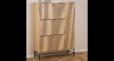 Schoenenkast Albany - 99x35x140cm - 4 deuren - eikdecor - Actona - Schoenenkast - Bruin - Melamine; MDF