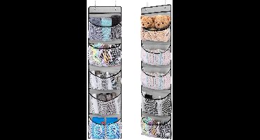 Boraboi® Over-deur ruimtebesparende opbergorganizer met haken voor kleine items, 5 lagen, set van 2 in grijs