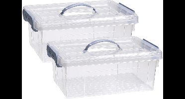 Plasticforte Opslagbox AZUL serie - 2x - met deksel - transparant - 12.5 liter - 40 x 30 x 16 cm - kunststof - opbergdoos - opbergen