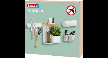 tesa keukenorganizer set XL strip bamboe wit met pot planken organizer houder – keuken