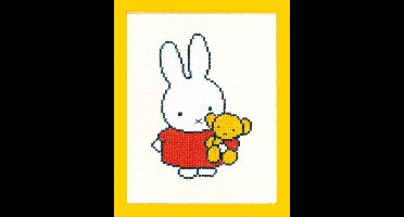 Pako Borduurpakket met telpatroon - Nijntje met beer, Dick Bruna - 211.601 - voorgesorteerd garen - Aida - 13 x 17 cm - DIY kit