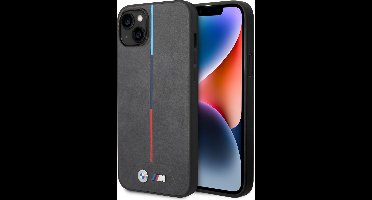 BMW iPhone 14 Plus & 15 Plus Backcover hoesje - M Collection - Quilted - Tricolor Stripe - Grijs