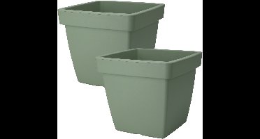 Pro Garden Plantenpot/bloempot Square Classic - 2x - kunststof - groen - D39 x H35 cm - tuin potten