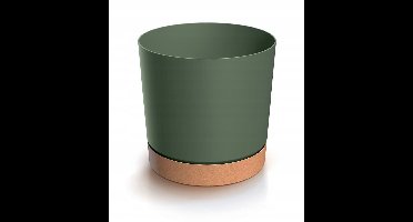 Prosperplast Tubo - Ronde Bloempot met Schotel - Ø 14,7 cm - Groen - Mat - Met Houtvezels (Naturo)