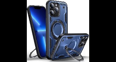 Magsafe Hoesje Geschikt voor iPhone 13 Pro Hoesje Navy - Armor Hoesje met Met Draaibare Ring Houder