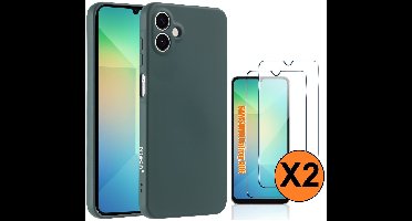Hoesje Geschikt Voor Samsung Galaxy A06 Hoesje siliconen Pine Groen zacht siliconen hoesje A06 TPU backcover - Met Screenprotector - 2 stuks