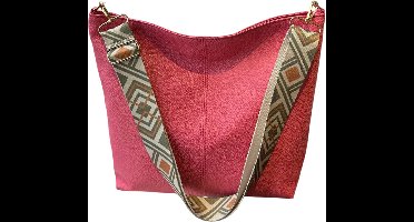 S&E Elegante Bucket Tote Bag met Litchi-Textuur - Fel Roze