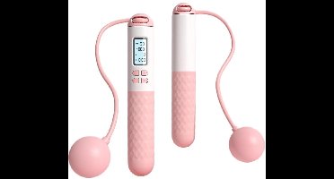 Springtouw met Teller - Elektrisch Jumprope Fitness - Draadloos voor Volwassen en Kinderen - Roze en Wit