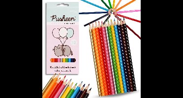 Pusheen Kleurpotloden voor kinderen, Houten driehoekige schoolpotloden SET 12 kleuren