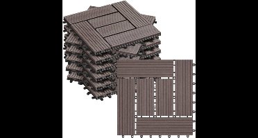 WARRAICH-Set van 11 WPC Terrastegels - Houtlook Vloertegels, In Elkaar Grijpende Design, Kleur Koffie