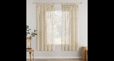 Boraboi® Transparante linnenlook voile-gordijnen set van 2 met plooiband voor diverse kamers, 140 x 160 cm, beige