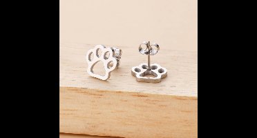 Gading Oorknoppen voor Dames & Meisjes – Hondenvoetje – Roestvrij Staal – zilverkleurig – 12 mm / 11 mm