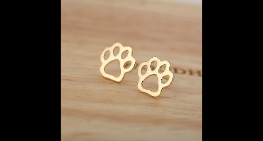 Gading Oorknoppen voor Dames & Meisjes – Hondenvoetje – Roestvrij Staal – Goudkleurig – 12 mm / 11 mm
