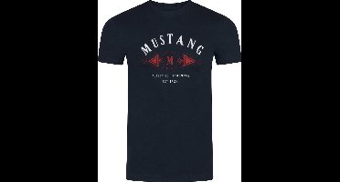 Mustang Heren T-Shirt Basic Print Tee regular fit Blauw 3XL Ronde Hals Volwassenen Opdruk Print Shirts