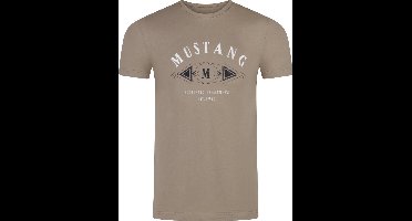 Mustang Heren T-Shirt Basic Print Tee regular fit Beige S Ronde Hals Volwassenen Opdruk Print Shirts