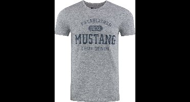 Mustang Heren T-Shirt Basic Print Tee regular fit Grijs 3XL Ronde Hals Volwassenen Opdruk Print Shirts