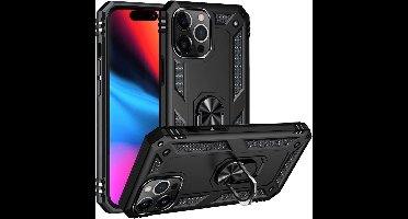 Hoesje voor iPhone 14 Pro Max - Swart backcover Shockproof Robuuste schokbestendige beschermingsring 360 draaibare ring