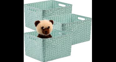 Plasticforte Opbergmand - 3x - Kastmand - rotan kunststof - mintgroen - 28 Liter - 34 x 40 x 23 cm
