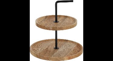 JENS Living Etagere - Mango hout - 2 laags - ∅26 x 28 cm - Bruin