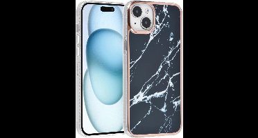 TPU Back Cover hoesje - Marble Zwart - Geschikt voor: iPhone 15 Plus