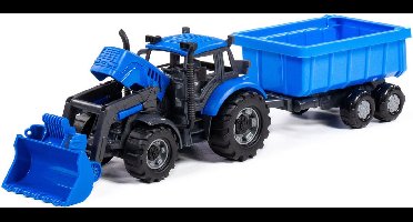 Cavallino Tractor met Lader en Aanhang Kiepwagen Blauw, Schaal 1:32
