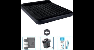 Intex Luchtbed - 2-Persoons - 183 x 203 x 25 cm - Donkerblauw - Inclusief Hoeslaken - Pomp en Reparatieset
