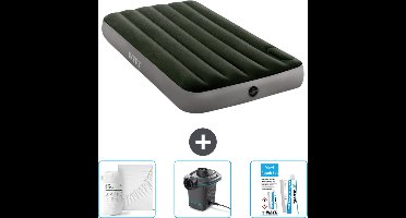 Intex Luchtbed - 1-Persoons - 99 x 191 x 25 cm - Groen - Hoeslaken - Pomp en Reparatieset