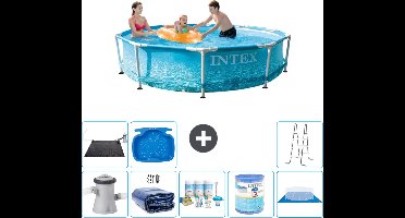 Intex Rond Frame Zwembad - 305 x 76 cm - Waterprint - Inclusief Pomp Solarzeil - Onderhoudspakket - Filter - Grondzeil - Solar Mat - Ladder - Voetenbad