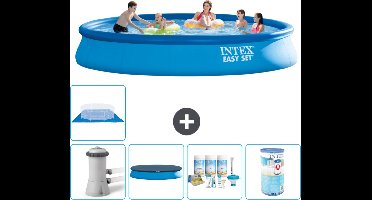 Intex Rond Opblaasbaar Easy Set Zwembad - 457 x 84 cm - Blauw - Inclusief Pomp Afdekzeil - Onderhoudspakket - Filter - Grondzeil - Stofzuiger