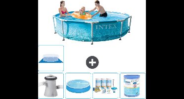 Intex Rond Frame Zwembad - 305 x 76 cm - Waterprint - Inclusief Pomp Solarzeil - Onderhoudspakket - Filter - Grondzeil - Stofzuiger